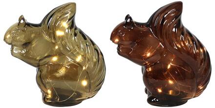 Svenska Living Beeld glazen eekhoorn 16cm LED bruin verschillende