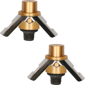 Svenska Living Champagnefles stopper/afsluiter - 2x - 4 x 4 x 4 cm - Champagnedop - RVS/Rubber