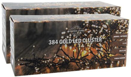 Svenska Living Clusterverlichting - 2x - 384 led lampjes - goud - 240 cm - lichtsnoer - kerstverlichting