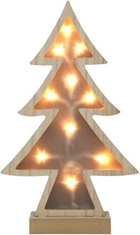 Svenska Living Decoratie kerstboom - hout - met LED verlichting - H30 cm - 10 lampjes Bruin