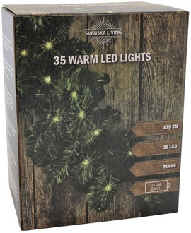 Svenska Living dennenslinger/guirlande groen - 270 cm - met 35 leds - warmlicht - kerstversiering