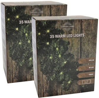 Svenska Living dennenslinger/guirlande groen - 2x - 270 cm - met 35 leds - warmlicht - kerstversieri