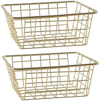 Svenska Living Draadmand - Set van 2x stuks - goudkleurig - 20 x 15 x 8 cm - opbergmand