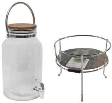 Svenska Living Drankdispenser/limonadedispenser op verhoger - 6L - glas - RVS - 18 x 21 x 31 cm