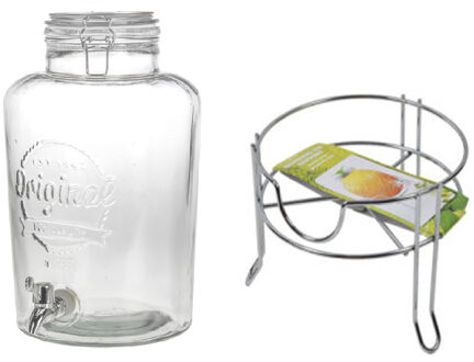 Svenska Living Drankdispenser/limonadedispenser op verhoger - glas - RVS - 8 liter - 18 x 37 cm