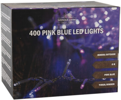 Svenska Living Feestverlichting lichtsnoer roze/blauw 400 lampjes 800 cm lichtsnoer met timer Multi