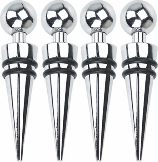 Svenska Living Flessenstoppers/afsluitdoppen - 4x - RVS/Rubber - wijnstopper