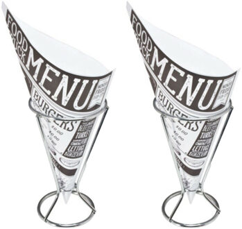 Svenska Living Frietzakhouders - 4x - met 40x frietzakjes - RVS/papier - 9 X 16 cm