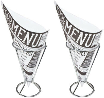 Svenska Living Frietzakhouders - 4x - met 60x frietzakjes - RVS/papier - 9 X 16 cm