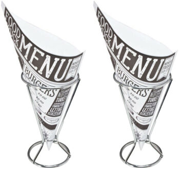 Svenska Living Frietzakhouders - 4x - met 80x frietzakjes - RVS/papier - 9 X 16 cm