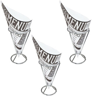 Svenska Living Frietzakhouders - 6x - met 40x frietzakjes - RVS/papier - 9 X 16 cm