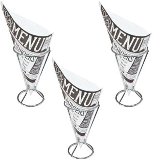 Svenska Living Frietzakhouders - 6x - met 60x frietzakjes - RVS/papier - 9 X 16 cm