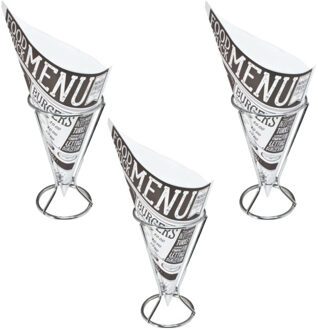 Svenska Living Frietzakhouders - 6x - met 80x frietzakjes - RVS/papier - 9 X 16 cm