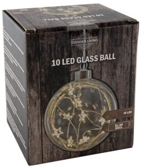 Svenska Living Glasbal 10cm met draad ster 10LED 2xAA transparant