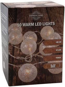 Svenska Living Glitter balletjes lichtsnoer warm wit 135 cm kerstverlichting - Lichtsnoeren