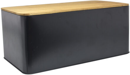 Svenska Living Grote broodtrommel - met snijplank deksel - zwart - L31 x B17 x H14 cm - metaal