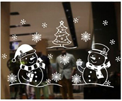 Svenska Living Kerst decoratie raamsticker - sneeuwdecoratie - 72 x 54 cm - raamversiering Wit