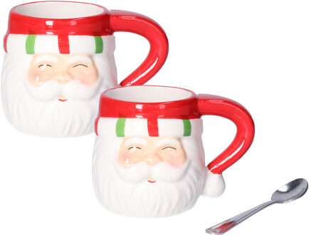 Svenska Living Kerst kop/beker - 2x - kerstman - 7,5 x 7 cm - keramiek - 180 ml