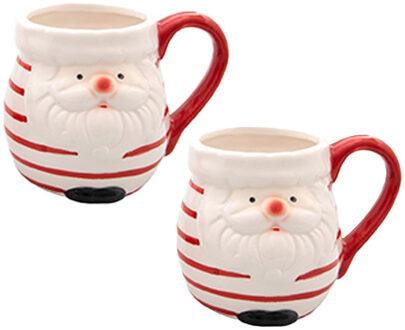 Svenska Living Kerst mok - 2x - kerstman - 8 x 11 cm - keramiek - 400 ml - beker - koffiemok/theemok