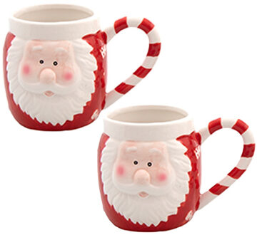 Svenska Living Kerst mok - 2x - kerstman - 8 x 11 cm - keramiek - 400 ml - beker - koffiemok/theemok