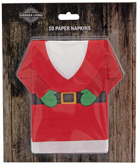 Svenska Living Kerstservetten - 10x - kerstman outfit - rood - 22 x 34 cm - 3 laags