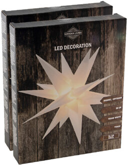 Svenska Living Kerstster lampion - Set van 2x stuks - verlicht - wit - 35 cm - kunststof - batterij - kerstverlicht