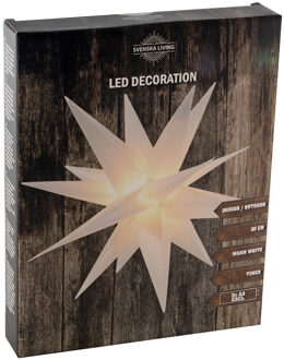 Svenska Living Kerstster lampion - verlicht - wit - 35 cm - kunststof - batterij - kerstverlichting