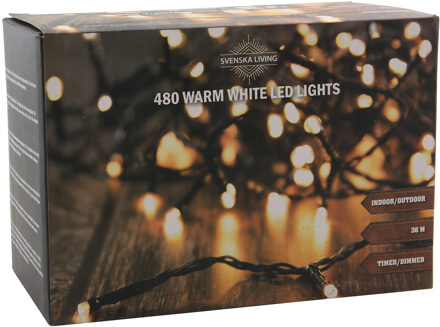 Svenska Living Kerstverlichting - 480 led lampjes - warm wit - 3600 cm - timer - dimmer Zwart