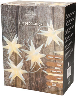 Svenska Living Kerstverlichting lichtsnoer met 6 witte sterren op batterijen