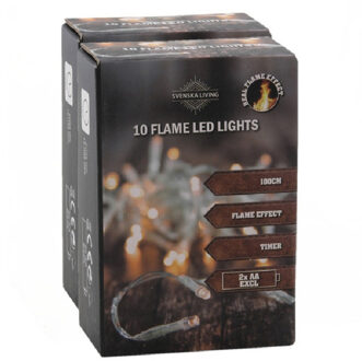 Svenska Living Kerstverlichting - set van 2x st - warm wit - vlam effect -10 lampjes -100 cm -timer