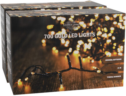 Svenska Living Kerstverlichting - Set van 2x stuks - goud licht - 700 lampjes - 1400 cm - incl. timer en dimmer