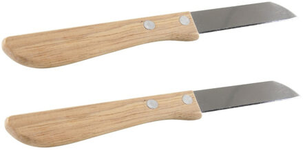 Svenska Living Keukenmesjes/aardappelschilmesjes - 2x stuks - hout/rvs - bruin - 17 cm