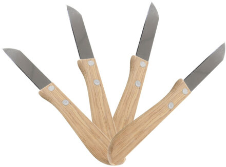 Svenska Living Keukenmesjes/aardappelschilmesjes - 4x stuks - hout/rvs - bruin - 17 cm - Schilmessen