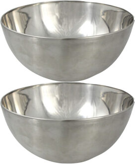 Svenska Living Kommetjes - 2x stuks - schaaltjes - mat zilver - RVS - D13 x 7 cm - serveerschalen