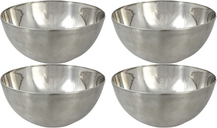 Svenska Living Kommetjes - 4x stuks - schaaltjes - mat zilver - RVS - D13 x 7 cm - serveerschalen