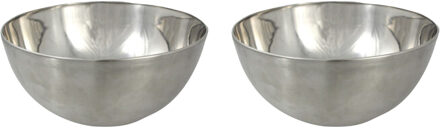 Svenska Living Kommetjes/schaaltjes - 2x - mat zilver - RVS - D19 x 9.5 cm - serveerschalen