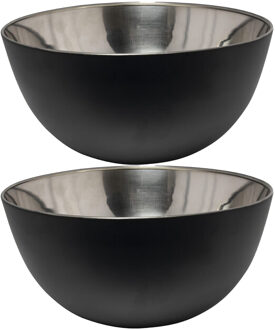 Svenska Living Kommetjes/schaaltjes - 2x - mat zwart - RVS - D13 x 7 cm - serveerschalen