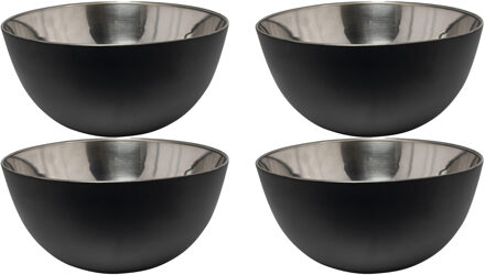Svenska Living Kommetjes/schaaltjes - 4x - mat zwart - RVS - D13 x 7 cm - serveerschalen