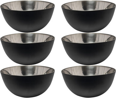 Svenska Living Kommetjes/schaaltjes - 6x - mat zwart - RVS - D13 x 7 cm - serveerschalen