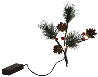 Svenska Living Kunsttak red berry, pineleaf 10LED 20cm groen