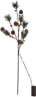 Svenska Living Kunsttak red berry, pineleaf 20LED 75cm rood