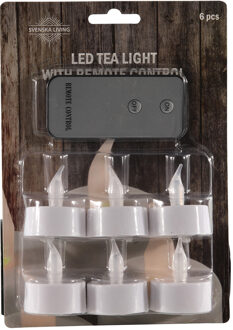 Svenska Living LED Theelichten kaart a 6 stuks + remote wit