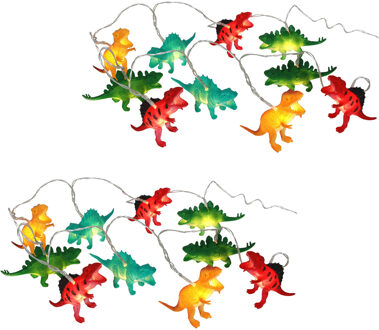 Svenska Living Lichtsnoeren- 2x - dinosaurus - 200 cm - op batterij - warm wit - 10 dino led lampjes