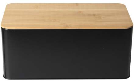 Svenska Living Metalen broodtrommel met snijplank deksel zwart L31 x B17 x H14 cm - Broodtrommels