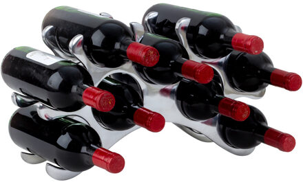 Svenska Living Modern stijlvol Wijnrek voor 9 flessen - chrome - metaal - 42 x 25 cm