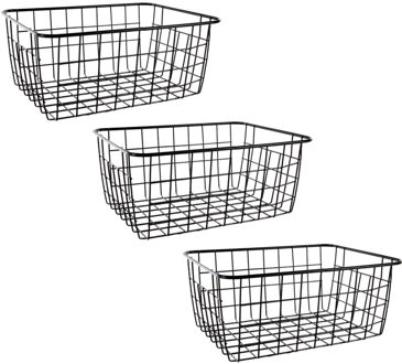 Svenska Living Opbergmand - Set van 3x stuks - zwart - industri?le draadmand - 18 x 24 x 10 cm - kas