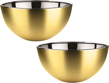 Svenska Living Salade/voedsel serveer schaal - 2x - mat goud - RVS - D23 x H11 cm