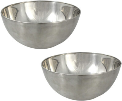 Svenska Living Salade/voedsel serveer schaal - 2x - mat zilver - RVS - D29 x H14 cm