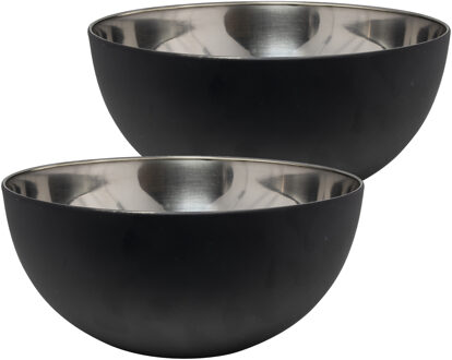 Svenska Living Salade/voedsel serveer schaal - 2x - mat zwart - RVS - D23 x H11 cm