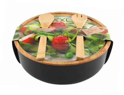 Svenska Living Saladeschaal/kom - Met couvert - Bamboe - Zwart - D30 cm - Saladeschalen